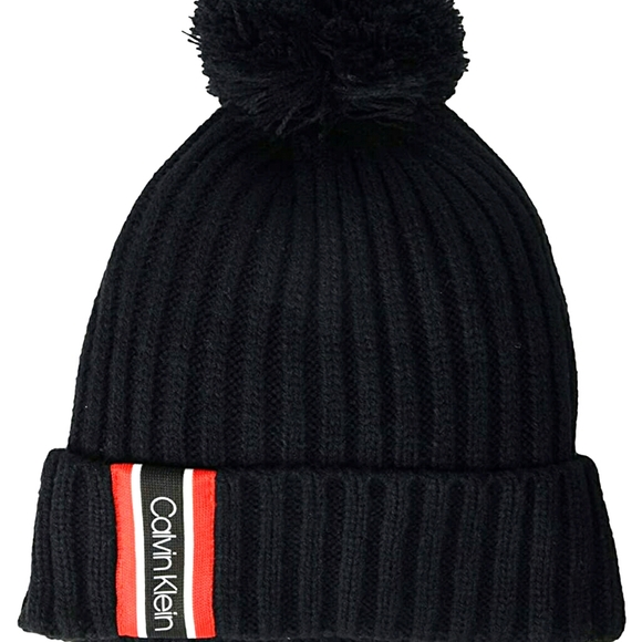 Calvin Klein Womens Racer Stripe Ribbed Pom Pom Be - Picture 2 of 2